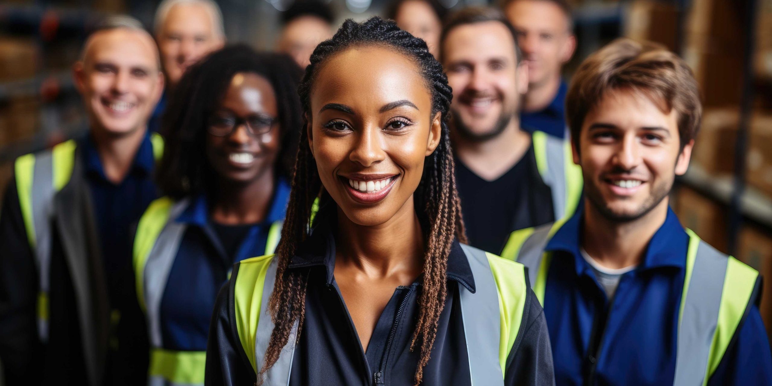 Group of diverse workers in a factory warehouse